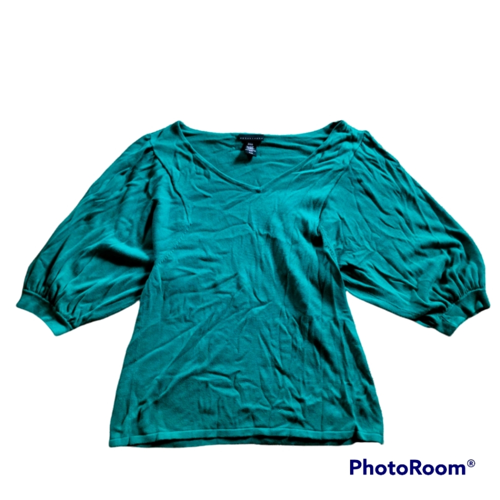 💥APOSTROPHE💥 SIZE XL TEAL WIDE/SLOUCH QUARTER SLEEVE BLOUSE 👚